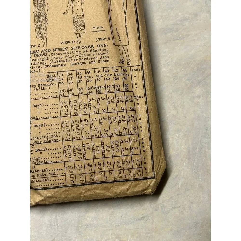 Antique 30's Butterick Pattern #6082 Misses Slip Over 1 Piece Dress Size‎ 17 Yr